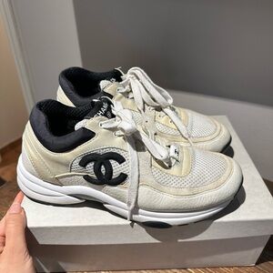 CHANEL Cream and Black Athletic Sneakers